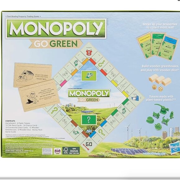 Hasbro Monopoly Go Green Edition Board Game NEW - 100% Recycled Paper! - Picture 2 of 7